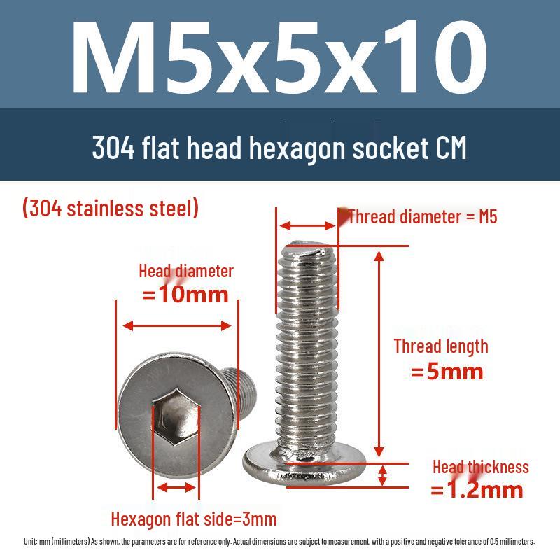 Yigu 304 Stainless Steel Flat Head Hex Socket Screws - M2 to M8 Button Head Machine Screws