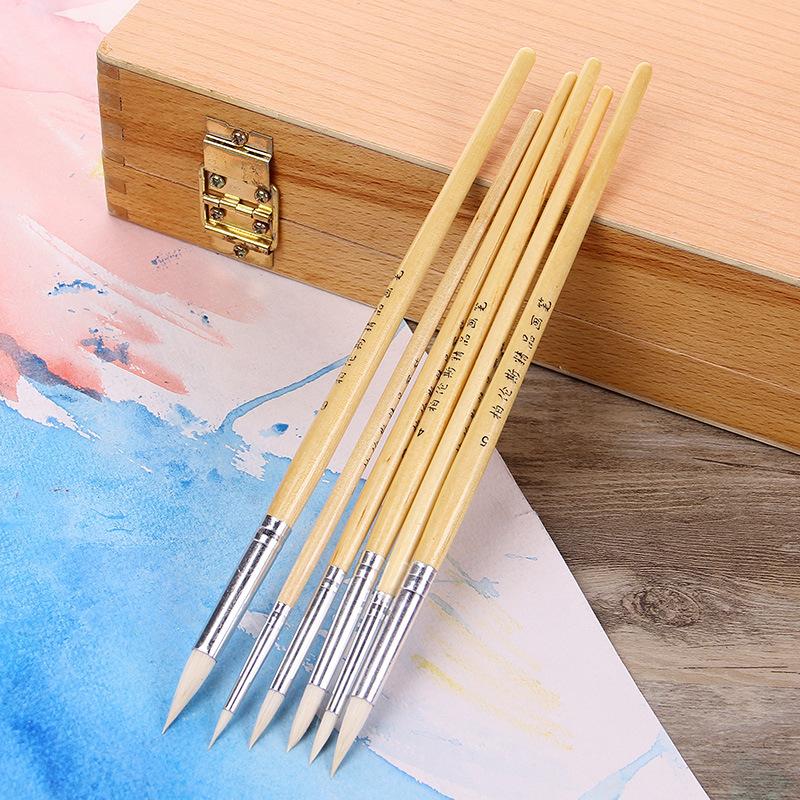 6-teiliges Pinsel-Set aus spitzem Ziegenhaar, Woll-Hakenlinienpinsel, Gouache-Acryl-Aquarell-Malpinsel, Kunstzubehör für Künstler, Kunststudenten