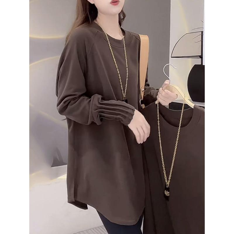 Autumn Winter Solid All-match T-shirt Women Long Sleeve Warm Pullover Top Female Solid Color Loose Casual Tee