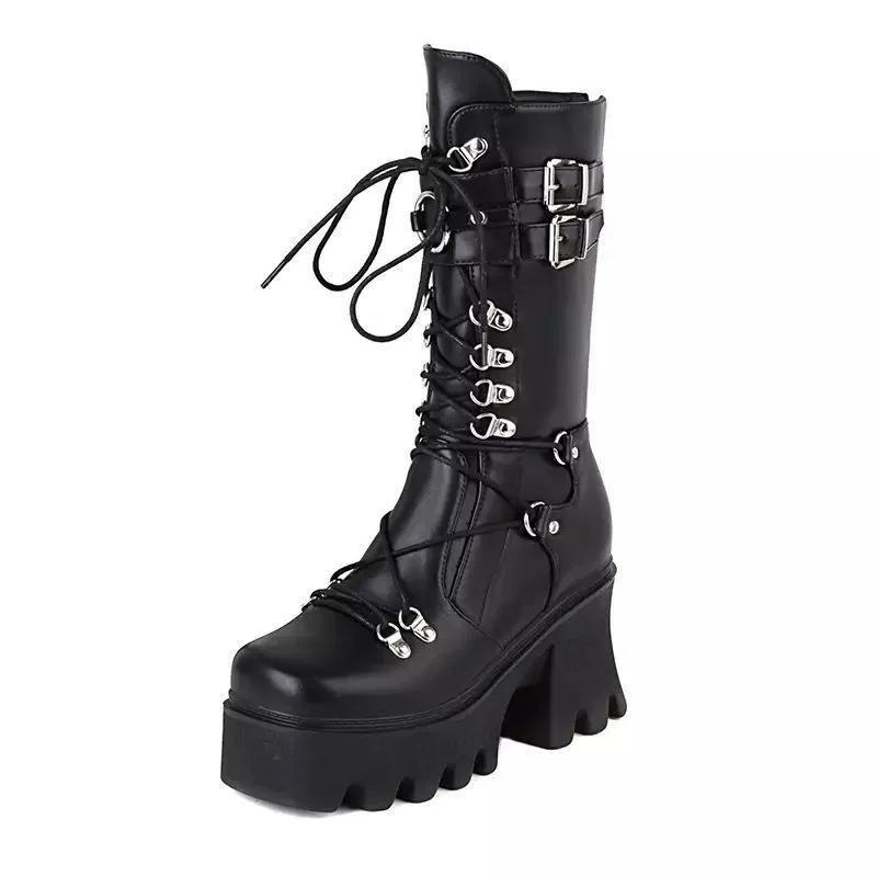 Women High Boots Cosplay Mid-calf Boots High Platform Wedges Boots 2025 New Designer Gothic Shoes for Women Botas Zapatos Mujer