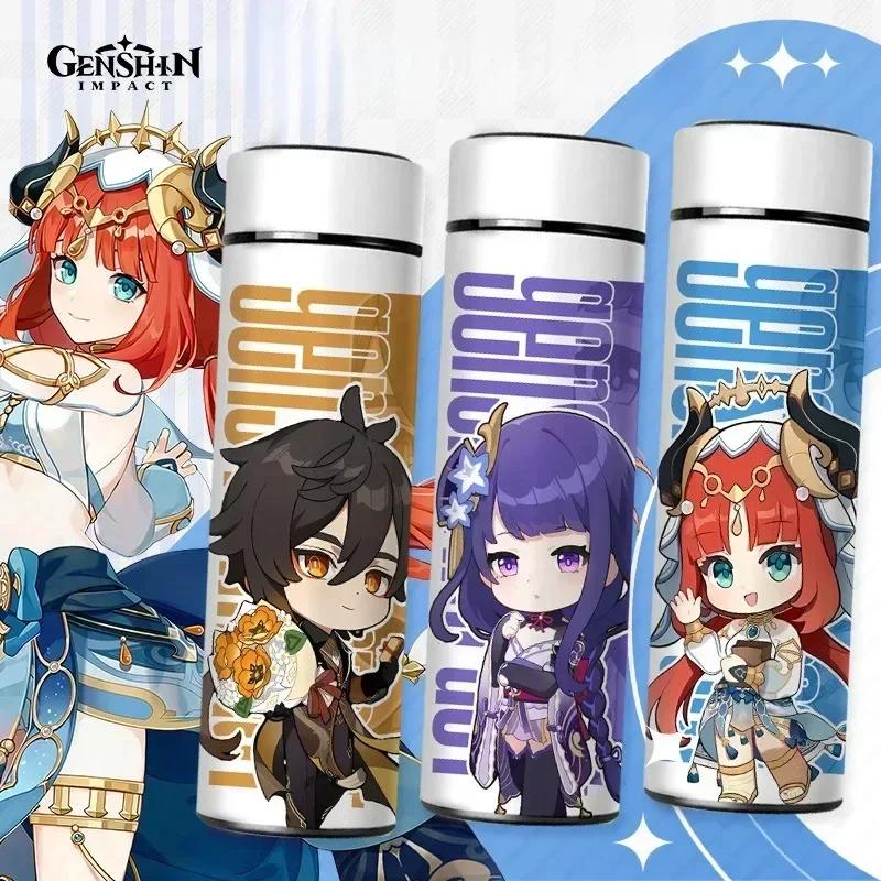 500ml Genshin Impact Thermo Bottle Stainless Steel Kawaii Anime Insulated Cup Water Zhongli Temperature Display Thermos Bottle