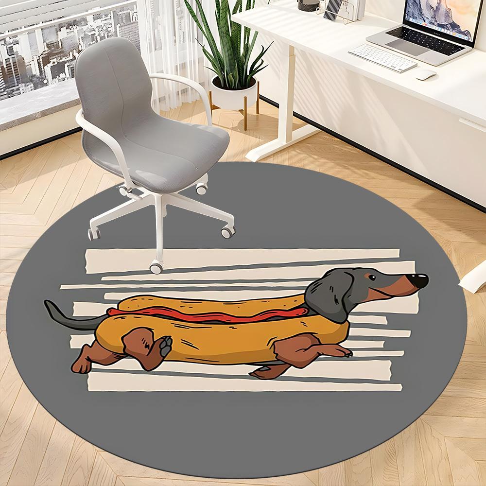 1pc Hotdog Dachshund Office Round Area Rug, Indoor Mat Suitable ForOffice, Under Office Chairs Bedroom Living Room Home Decor, Room Deco, n62