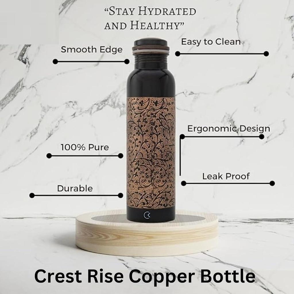 Copper Water Bottle 1 Litre | Water Bottle for Office | Water Bottle for Kids | 100% Pure Copper Insulation Wide Mouth with Ergonomic Design