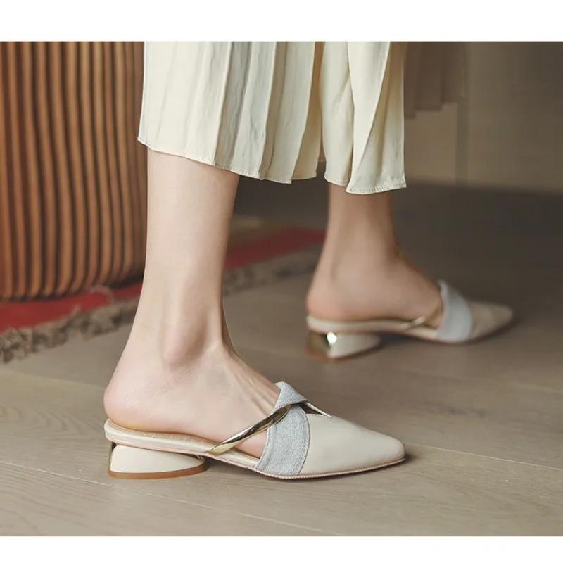 Pointed Toe Sandals Designer Luxury Women Slippers Outer Wear Elegant Single Shoes Mules Plus Size Chaussure Femme Zapatos Mujer