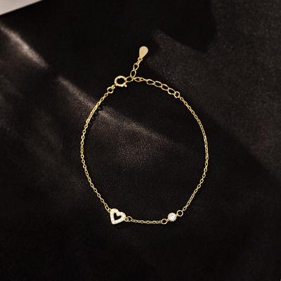 S925 Sterling Silver Plated 14K Gold Bracelet Women's Love Heart-shaped Bracelet with Simple, Exquisite and Versatile Design