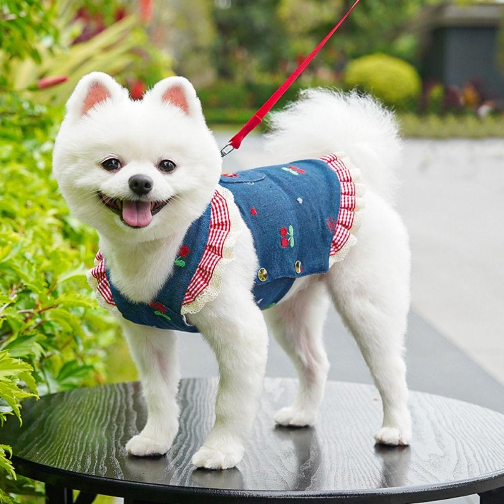 Breathable Mesh Pet Dog Skirt Suspender Dress Cat Clothes Chic Apparel Dog Denim Dress  Small Dogs