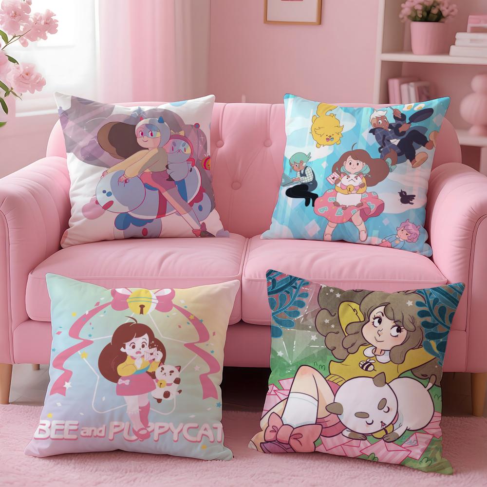 B-Bee And P-Puppycat Cushion Cover Short Plush Double-Sided Printing Home Machine Washable In Warm Winter Pillow Case