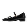 Inner height increase thick heel spring new camellia one-word buckle Mary Jane shoes women's retro black single shoes