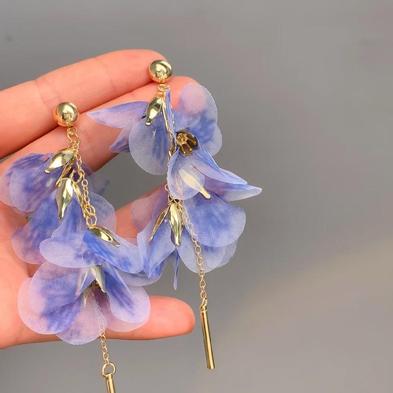 Mesh flower fringed earrings super fairy small fresh versatile stud earrings niche fashion sweet earrings women