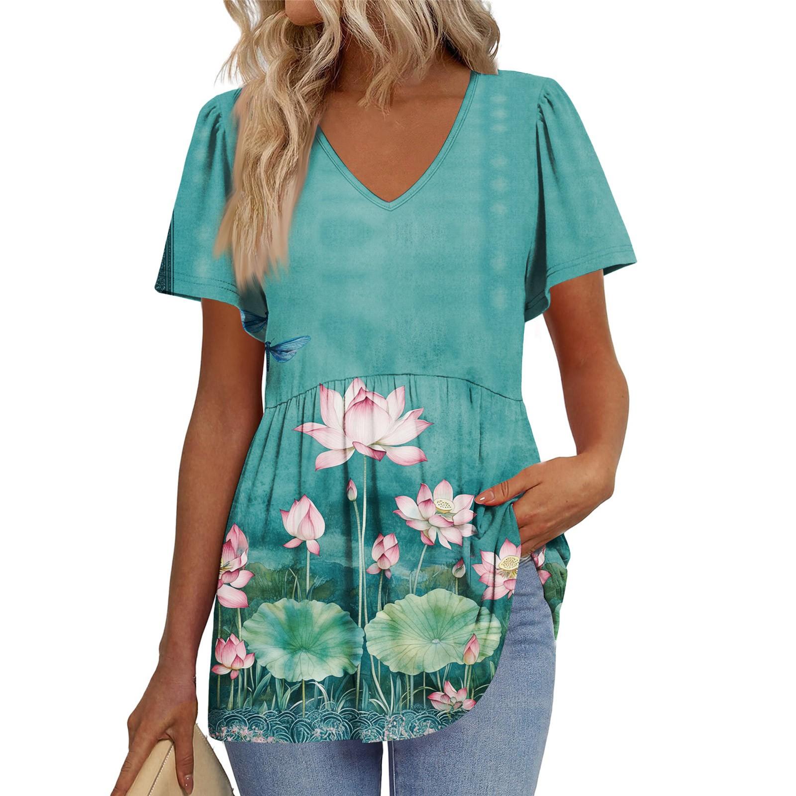 

Женская свободная повседневная футболка с принтом и V-образным вырезом, с короткими рукавами Футболка с короткими рукавами L