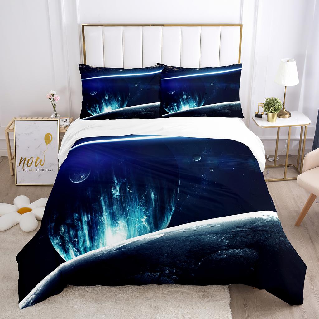 Erde Bettbezug Set 3D Blauer Planet Muster Polyester Bettdeckenbezug King Queen Größe Für Jungen Mädchen Bettwäsche Set Mit Kissenbezug
