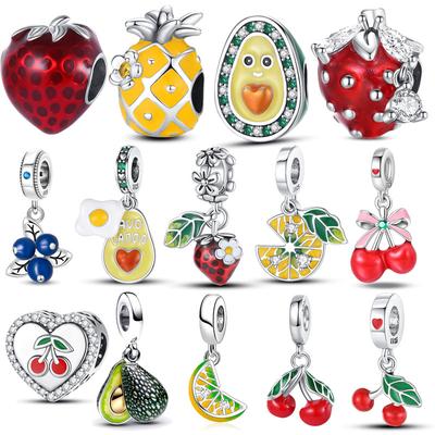 925 Silver Fruit Charms Pendants Strawberry Cherry Avocado DIY Jewelry Fit Bracelets Women Birthday Gift Fine 100% Sterling Silver