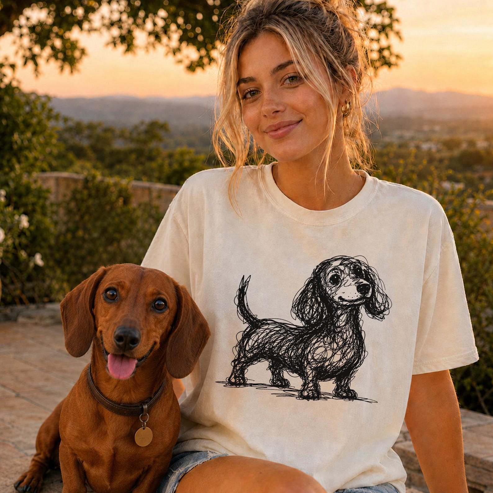 Dachshund Line Art Shirt, Minimalist Scribble Wiener Dog Sketch Tee, Abstract Doxie T-Shirt, Dachshund Mom Gift, Artsy Dog Tee 4XL