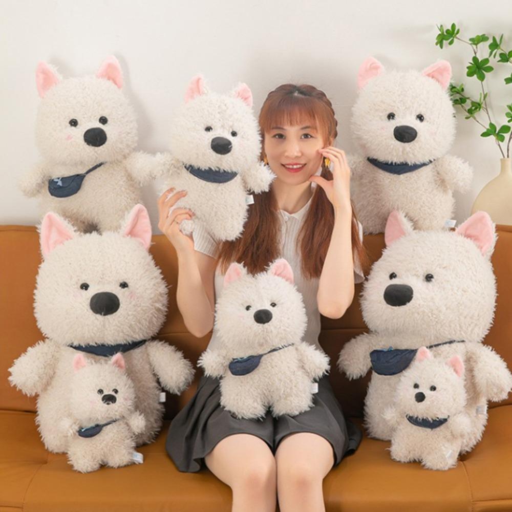 Simulation White Dog Plush Toy Bib Cute Dog Doll Creative Small Dog Plush Doll  Boys Girls