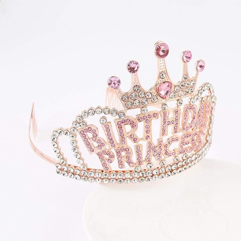 Birthday Princess Crown Creative Rhinestone Headdress Letter Headband Holiday Party Hair Accessories Alloy Headband Crown