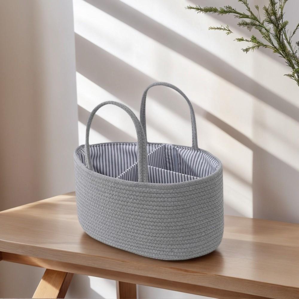 Durable Large Capacity Nappy Organiser Cotton Rope Portable Diaper Storage Bag Woven Foldable Storage Basket for Newborn