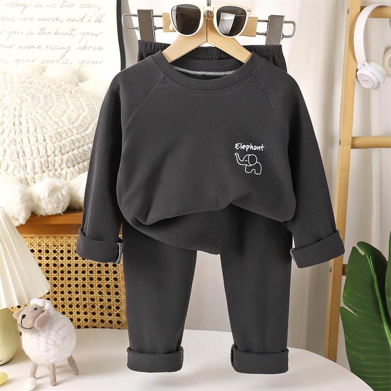 2026 Autumn Children's Round Neck Long Sleeve Set Baby Two Piece Set Cartoon Velvet Set