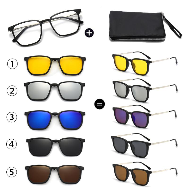 Men's Driving Anti-Glare 6 in 1 Sets Sun Glasses New Magnetic Night Vision Sunglasses Women Clip on Shades