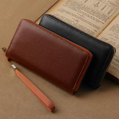 Men's PU Leather Long Wallet With Zipper Coin Purse Pocket Money Clip Clutch Vintage Large Capacity Male Short Money Purse Card Holder