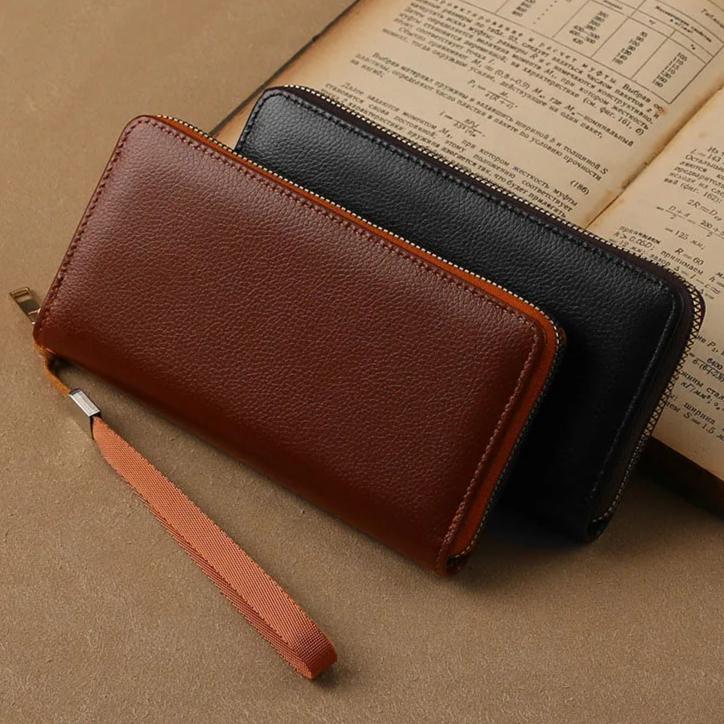 Men's PU Leather Long Wallet With Zipper Coin Purse Pocket Money Clip Clutch Vintage Large Capacity Male Short Money Purse Card Holder