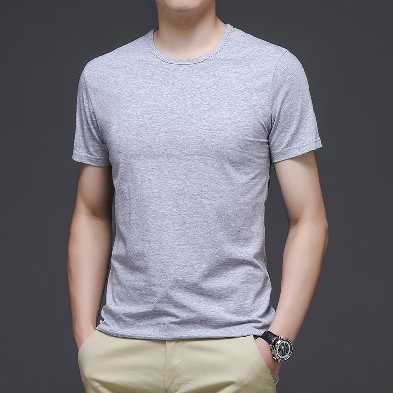 Tricou casual din bumbac slim fit pentru bărbați - Culoare uni, Gât rotund, Mânecă scurtă, Perfect pentru vară