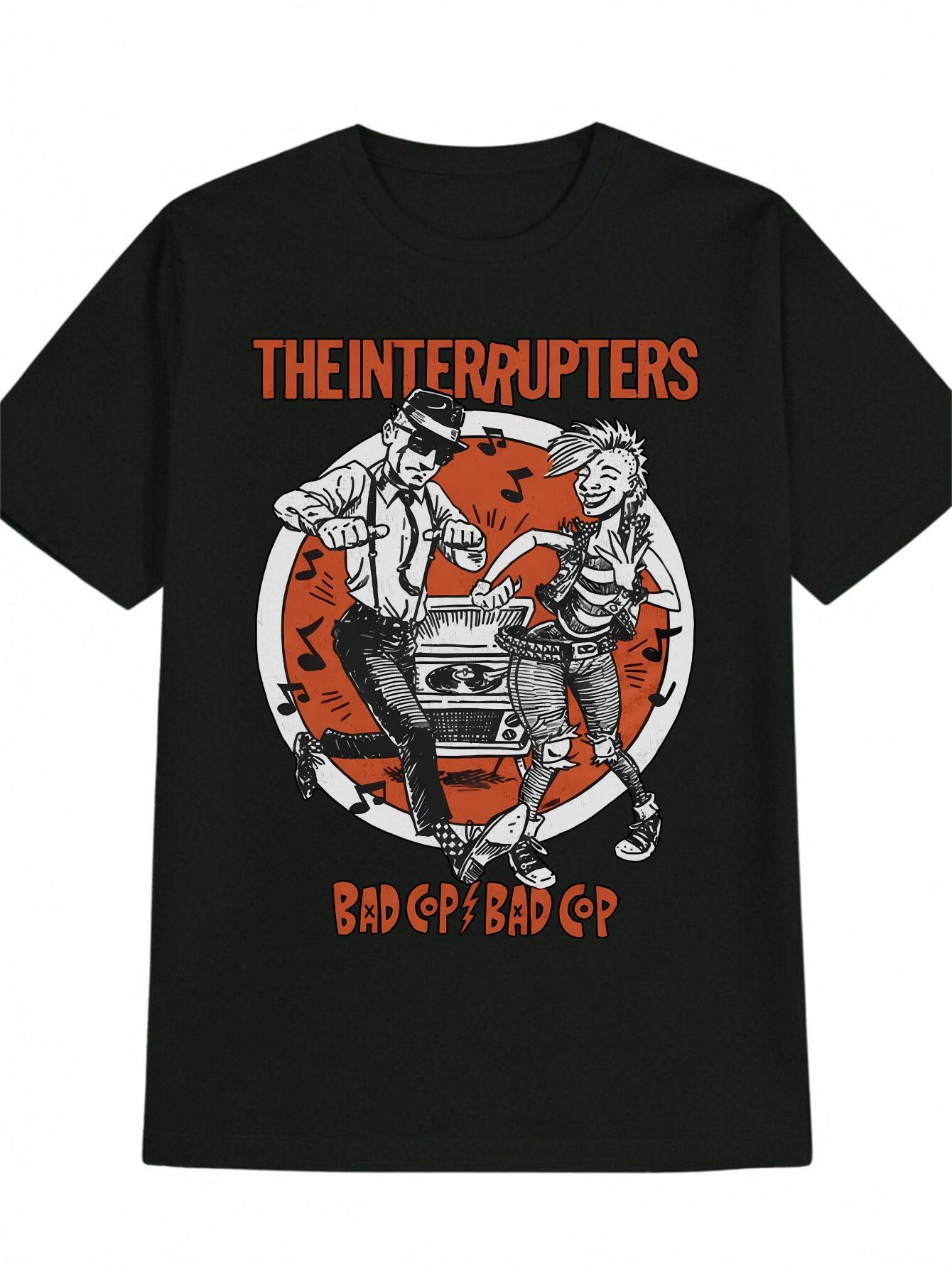 

Casual Crew Neck T-shirt with Vintage Gramophone Print - The Interrupters Band Design S