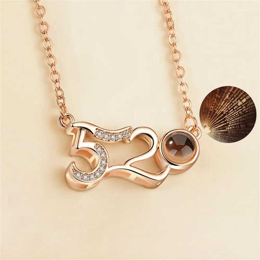 1PC Fashion Love Heart Letter Crystal Necklace 100 Languages I Love You Projection Pendant Necklace Women Jewelry Friends Gifts