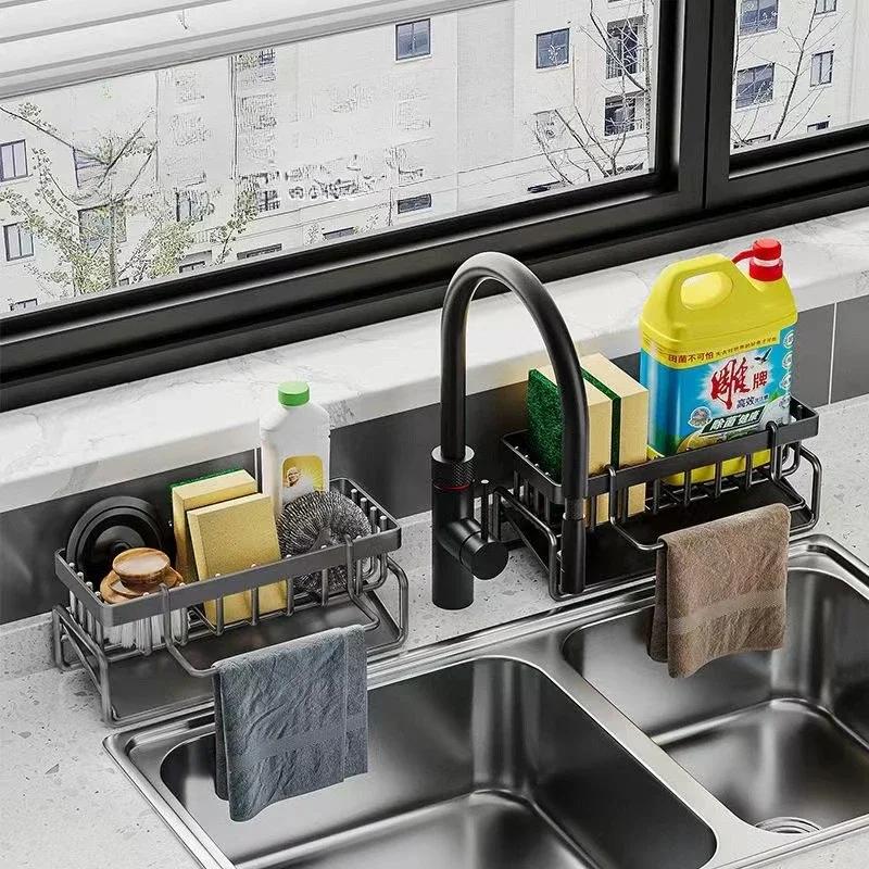 Carbon Steel Kitchen Shelf Rag Storage Drainage Shelf Storage Rack Home Spice Sink Drainage Dish Drying Rack Kitchen Accessories