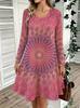 Spring Autumn Women Dress Casual Long Sleeve O-neck 3D Print Loose A-Line Dress Oversized Home Wear Robe
