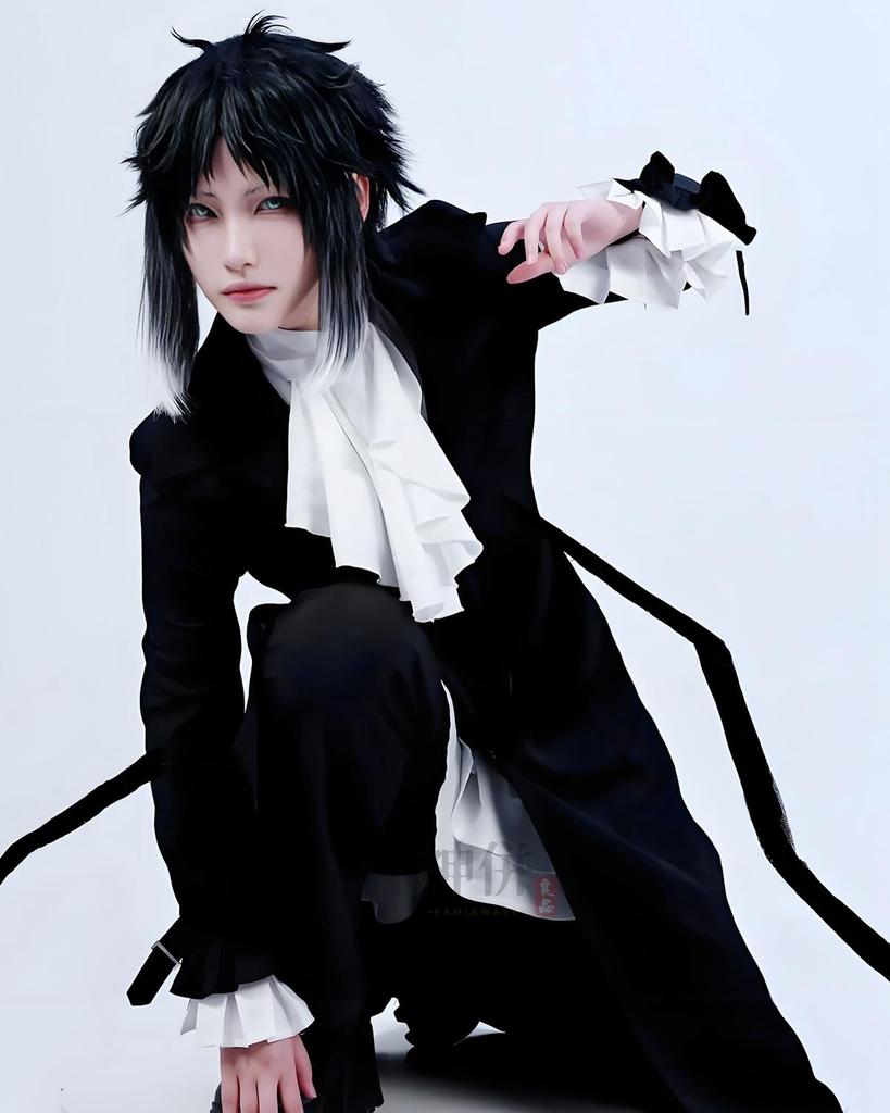 Akutagawa Ryunosuke Cosplay Captain of the Guerrilla Bungo Stray Dogs Cosplay Costume for Cultural and Stage Performances Ryunosuke Wig Size