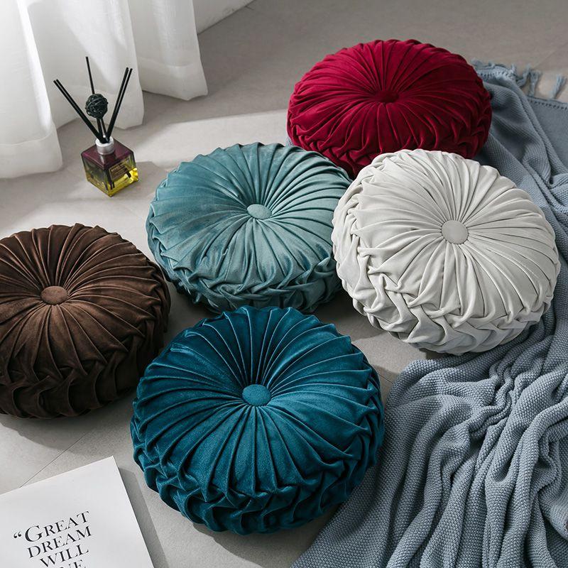 Luxurious Plush Pleated Round Pumpkin Pillow Soft Touch Couch Cushion Floor Decor
