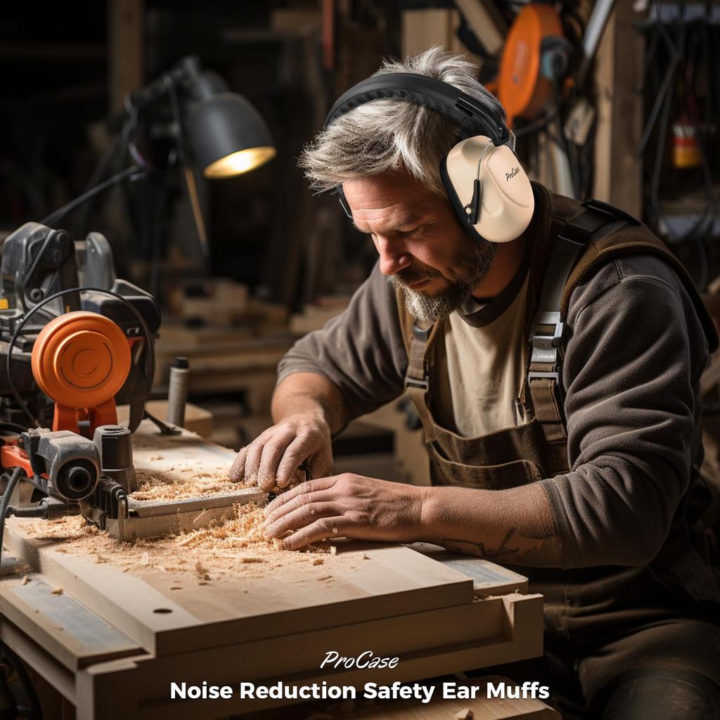 ProCase Adult Noise Cancelling Earmuffs with Adjustable Hearing Protection Noise Reduction 28dB NRR Beige Headband, Headphones, Rate -