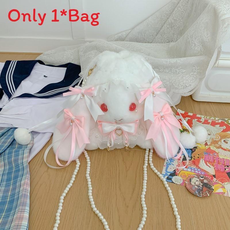 Drawstring Bow Tie Rabbit Shoulder Bag Backpack For Casual Outings Gift Cute