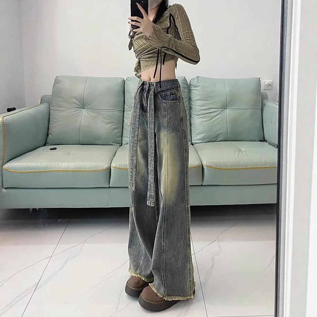 2026 Retro High Waist Wide Leg Jeans - Women's Loose Fit, Slimming, Floor-Length Pants for Autumn/Winter