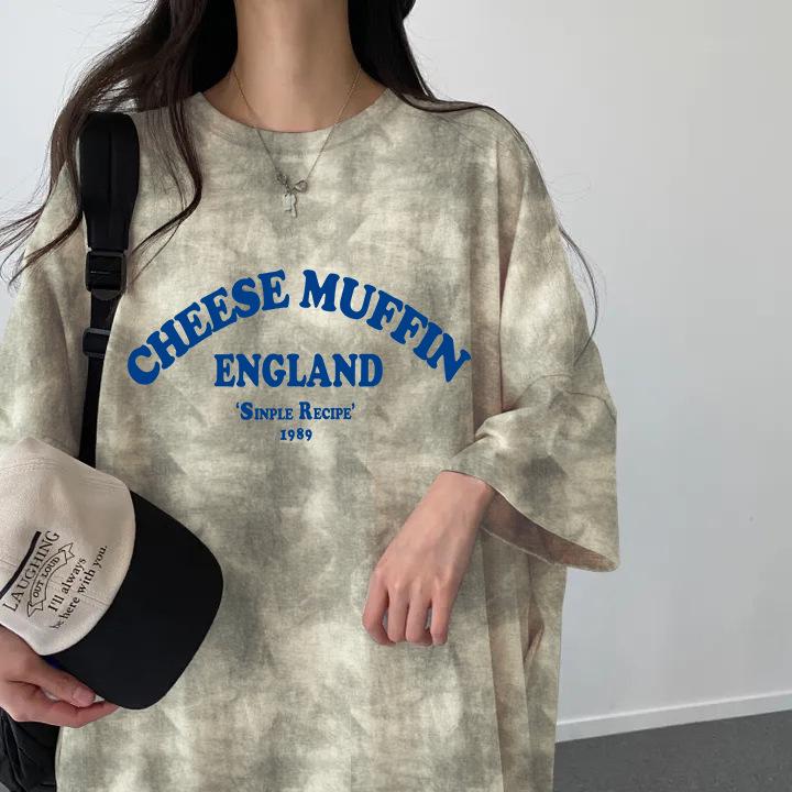 

Женское платье-футболка с коротким рукавом в корейском стиле тай-дай - Летняя трендовая мода Medium хаки