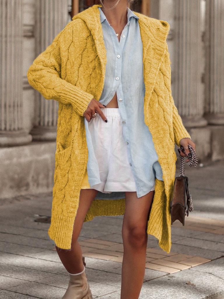 Fall Winter Women's Knit Sweater Long Cardigan Open Shawl Coat with Hood and Pockets (Plus Size)