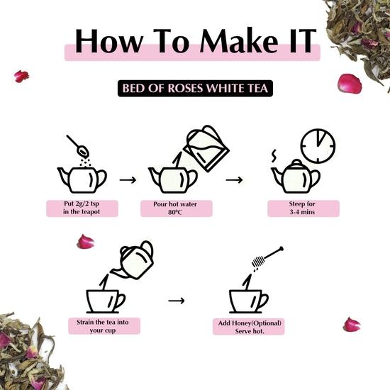 TEA SENSE Bed of Roses White Tea | 50g | Loose Leaf | Smooth Floral Peaceful | 25 Cups+
