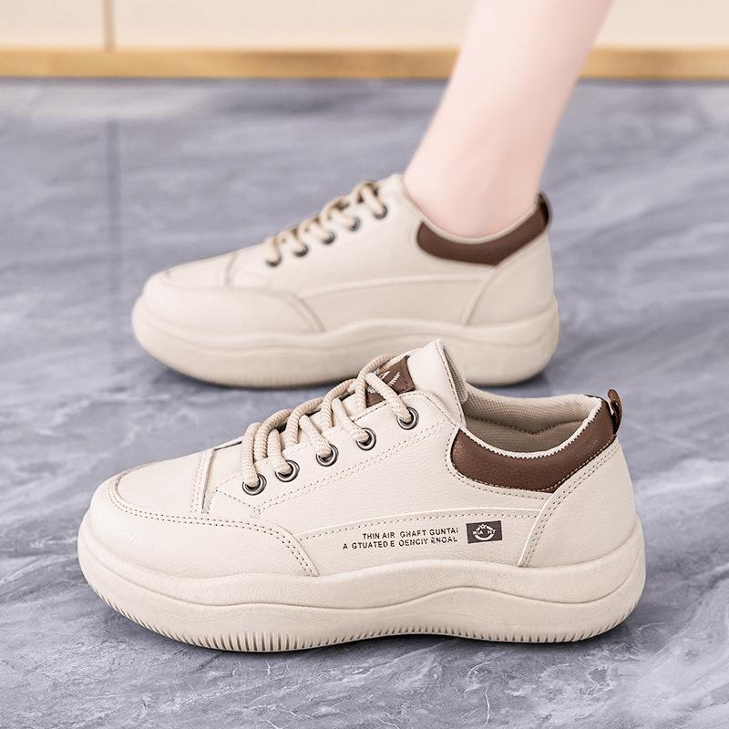 Spring and Autumn Women's Leather Versatile Comfortable Non-slip Mesh Lined Student Running Shoes