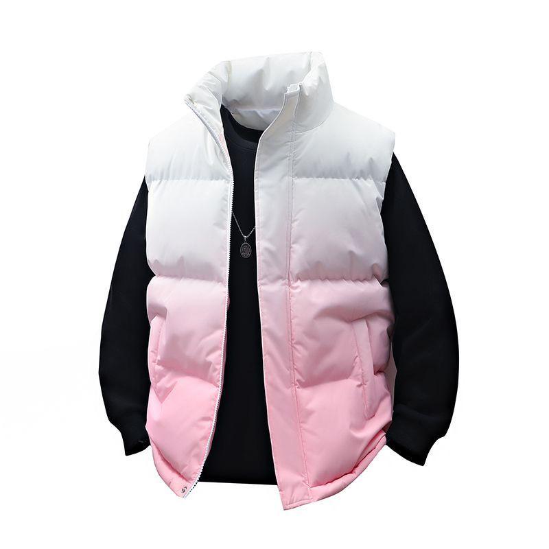 Men's Autumn/Winter Gradient Color Thickened Sleeveless Stand-up Collar Cotton Vest 2025 Model