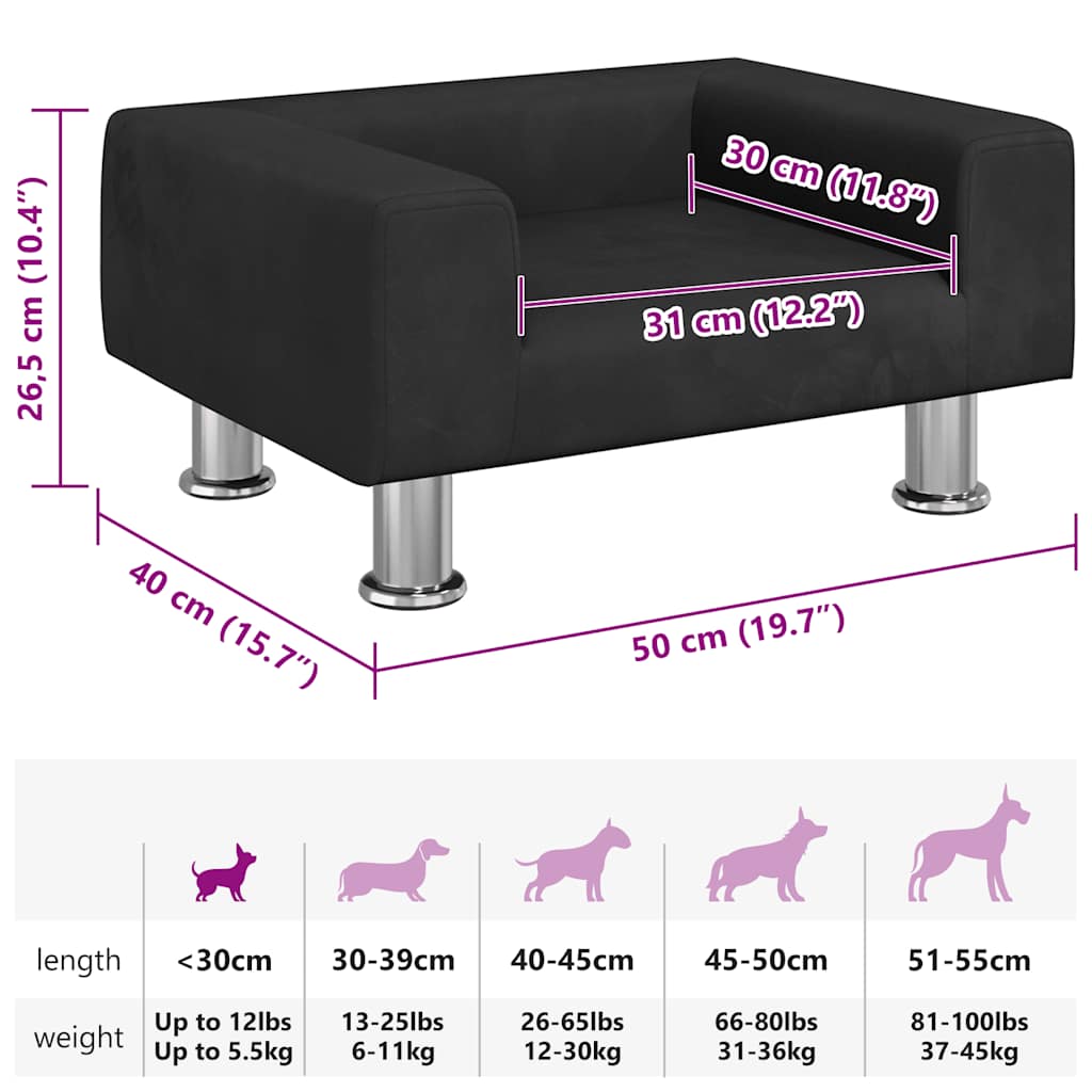 Dog Bed Black 50 x 40 x 26.5 cm Velvet