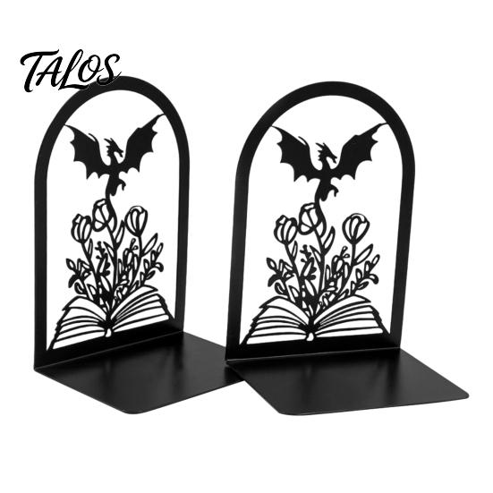 Decorative Bookends 1 Pair Metal Dragon Bookends, Fantasy Castle Book Ends Texture for Shelves, Heavy Duty Gothic Holders Home Office Library