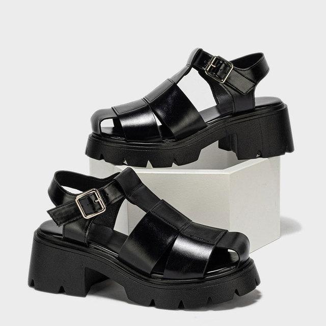 

Летние черные женские сандалии-гладиаторы на платформе, повседневная обувь, сандалии в рыбацком стиле на высоком квадратном каблуке для отдыха на массивном каблуке 10 чёрный