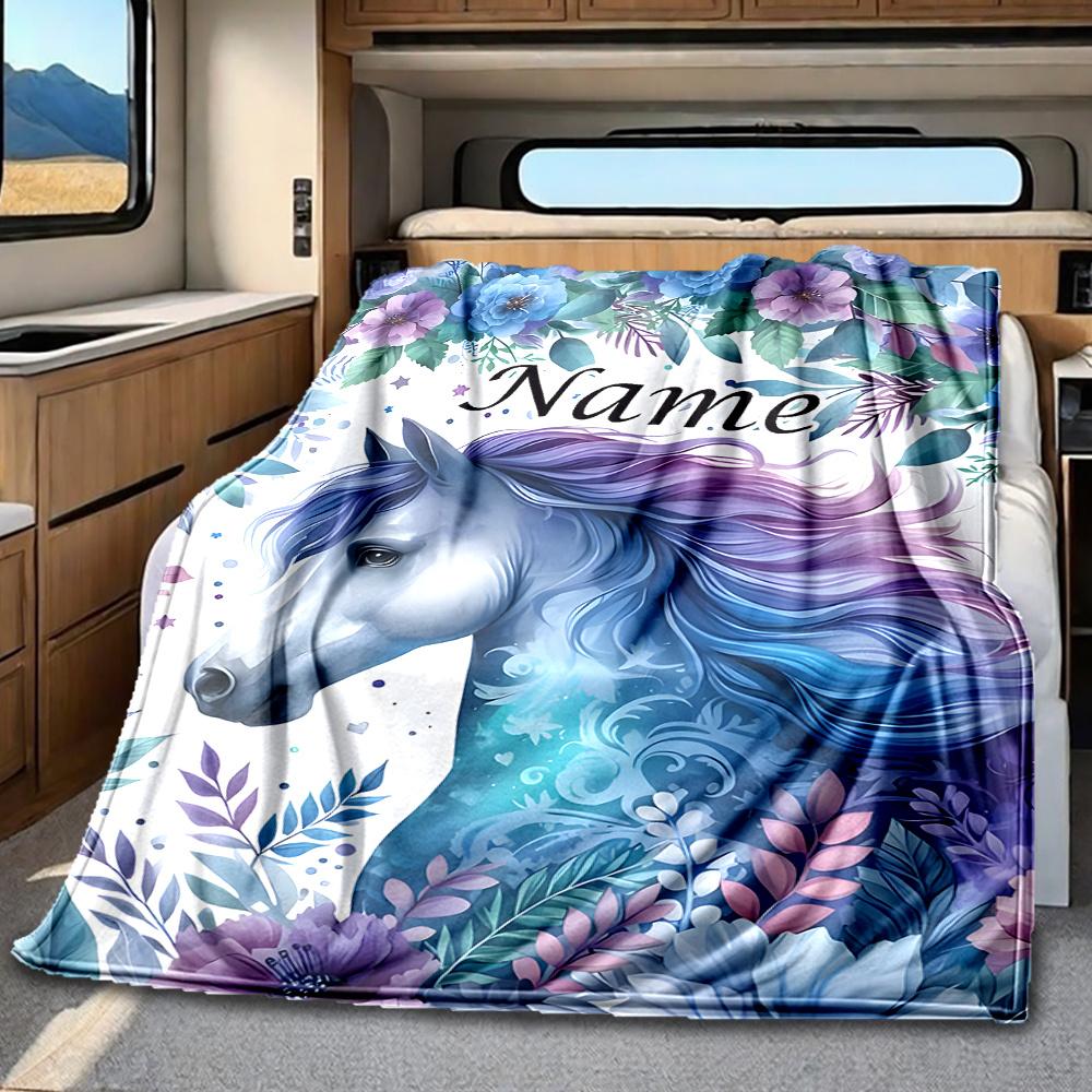 Unicorn Floral Blanket Personalized Name Soft Comfortable Stylish Blanket Car Blanket Perfect For Travel Camping Outdoor Home Suitable For All Seasons