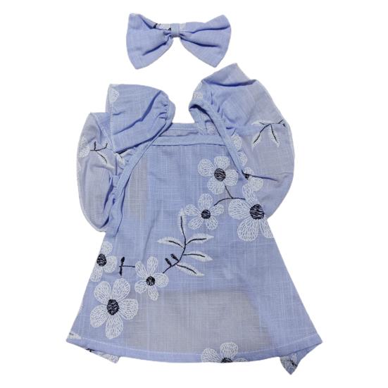 Pet Dog Dress Extra Soft Breathable Exquisite Pattern Sleeveless Washable Dress-up Cotton Floral Print Dog Dress with Bow-knot Headwear Pet Supplies