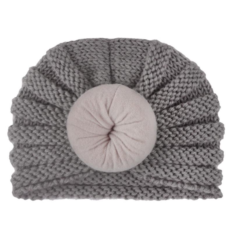 New new children's hats, baby solid color donut wool hats, Indian pullover hat dome