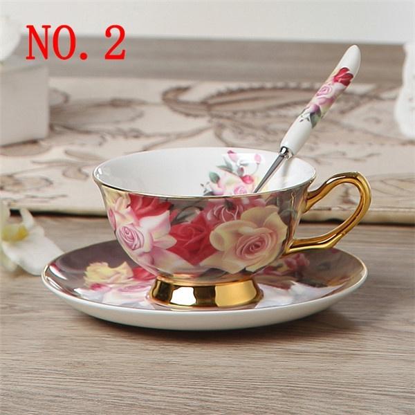 2025 Flowers Painting afternoon tea Coffee Cups Bone china Tea Cup and Saucer Spoon Set Advanced Porcelain Mug for Gifts