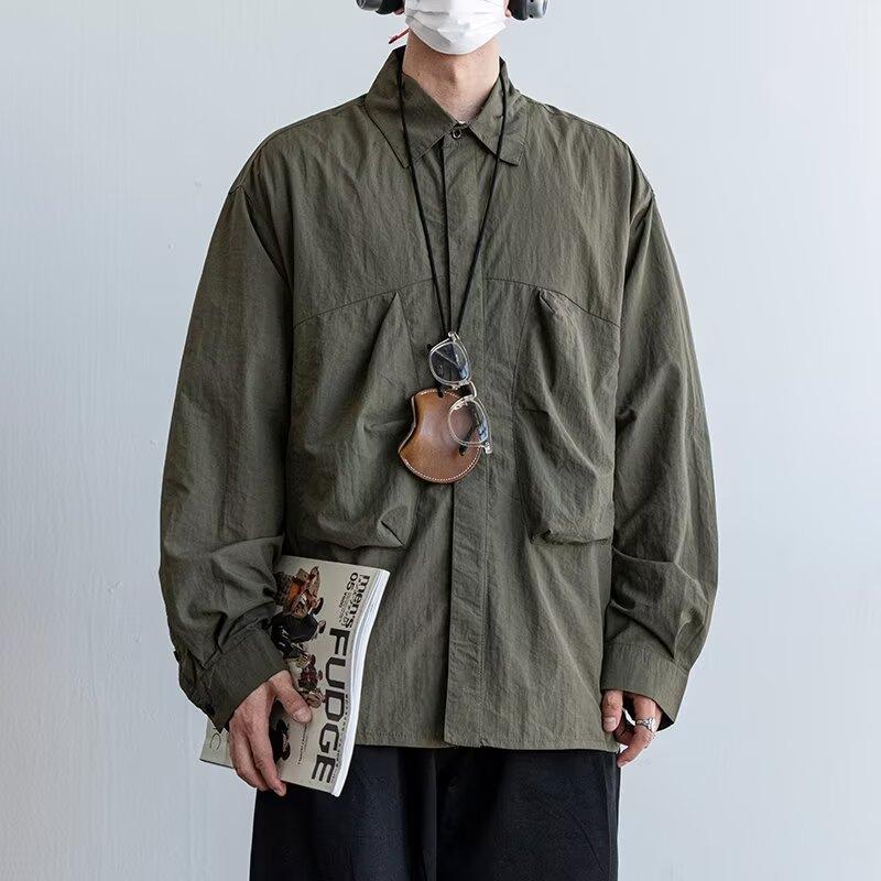 Qiaoyishan Outdoors Commute Solid Color Workwear Large Pocket Shirt Casual All-Matching Men's Autumn Shirt Coat Fashion