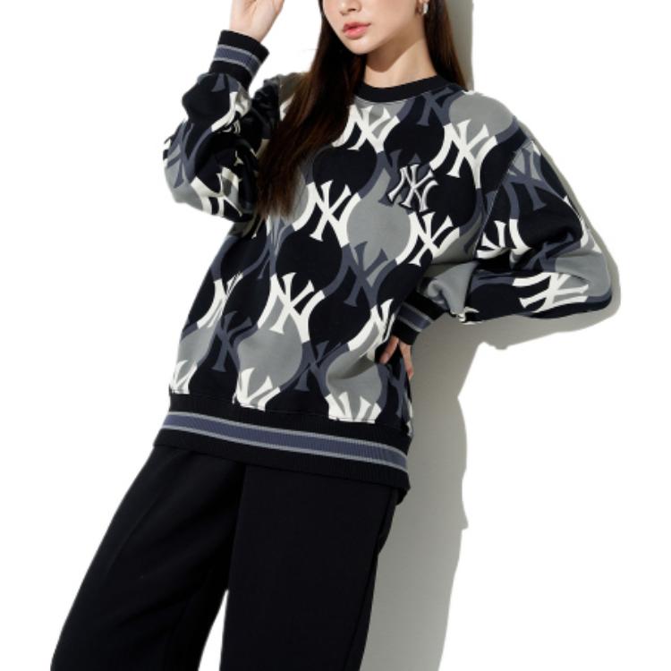 MLB FW22 Pattern Embroidered Crew Neck Pullover Long Sleeve Sweatshirt Unisex sweatshirt Black 3AMTY0124-50BKS