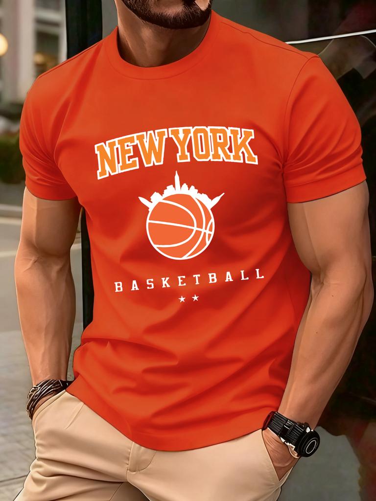 New York Basketball Game Print Men T Shirts Hip Hop ONeck TShirt Soft Cotton Male Sportswear Casual Comfortable Clothes