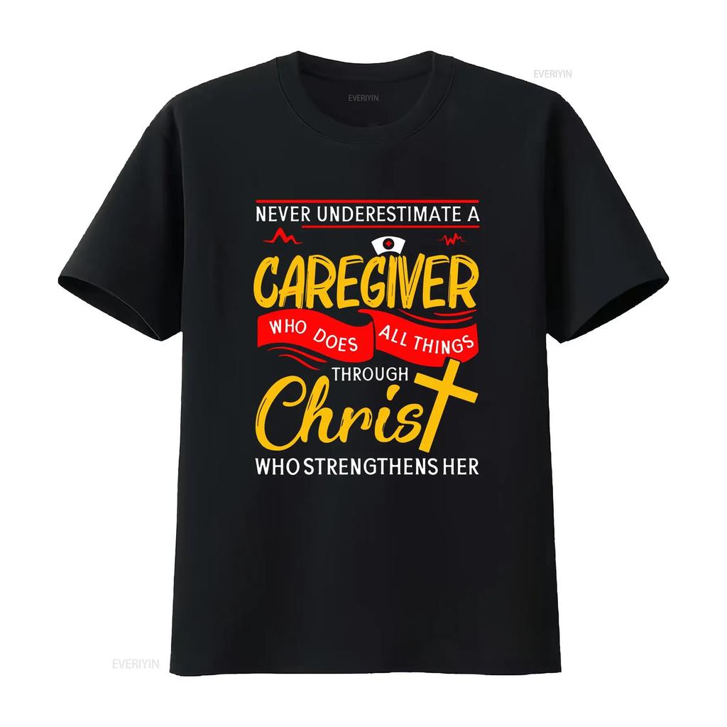 Never Underestimate A Caregiver Who Does All Things T Shirt vintage Washed homme graphic Casual Top For Everyday Wear